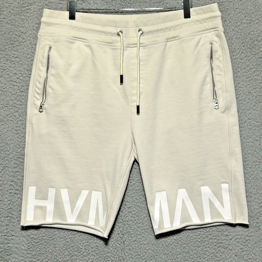 HVMAN Chosen To Prevail Shorts Mens XL White Logo Sweat Shorts Zip Pockets